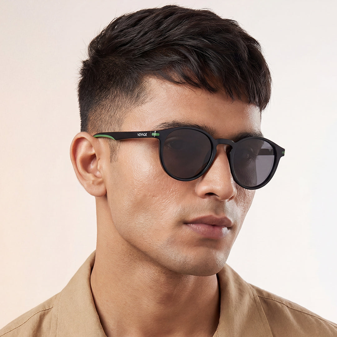 Matira | Black & Green Round Polarized Sunglasses | PMG7406