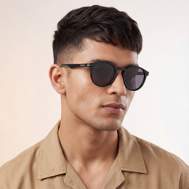 Matira | Black & Green Round Polarized Sunglasses | PMG7406