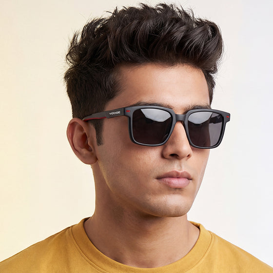 Matira | Black & Red Square Polarized Sunglasses | PMG7413