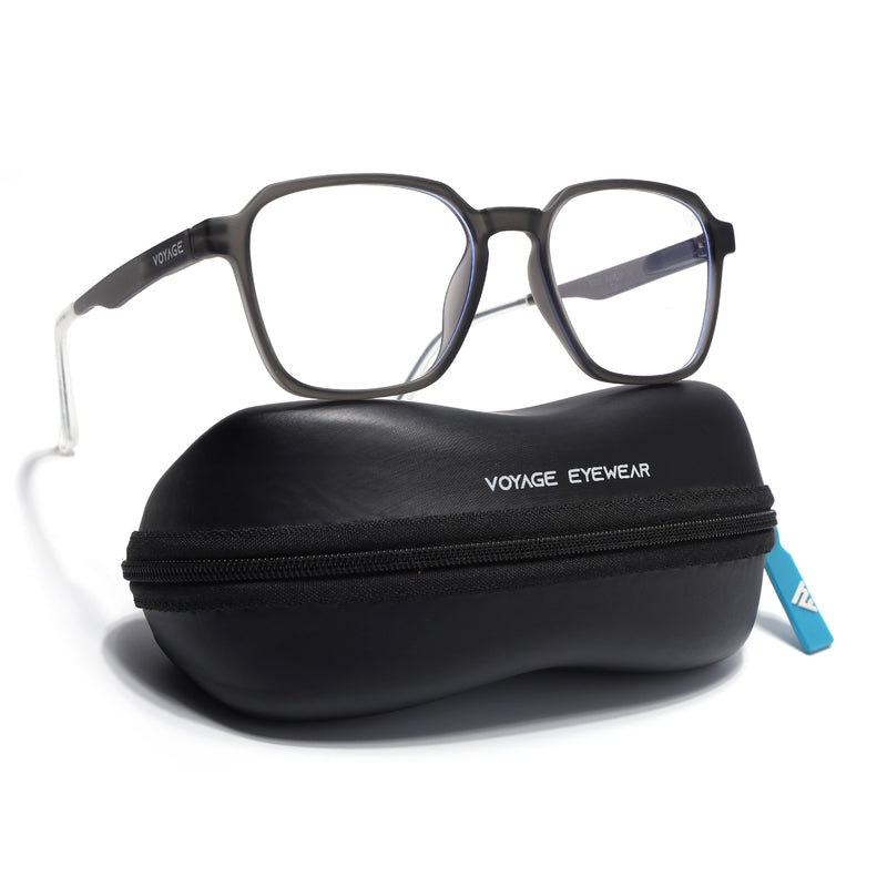 Voyage Air Grey Square Eyeglasses for Men & Women (T002FMG7178-C2)