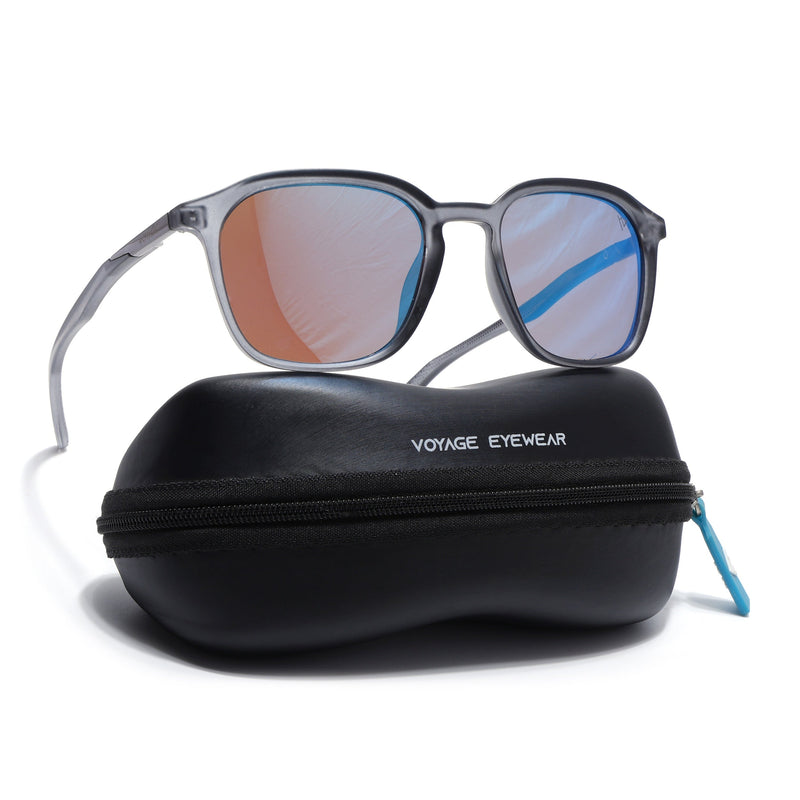 Square Polarized Sunglasses | Sky Blue Lens | Grey Frame - PMG6792