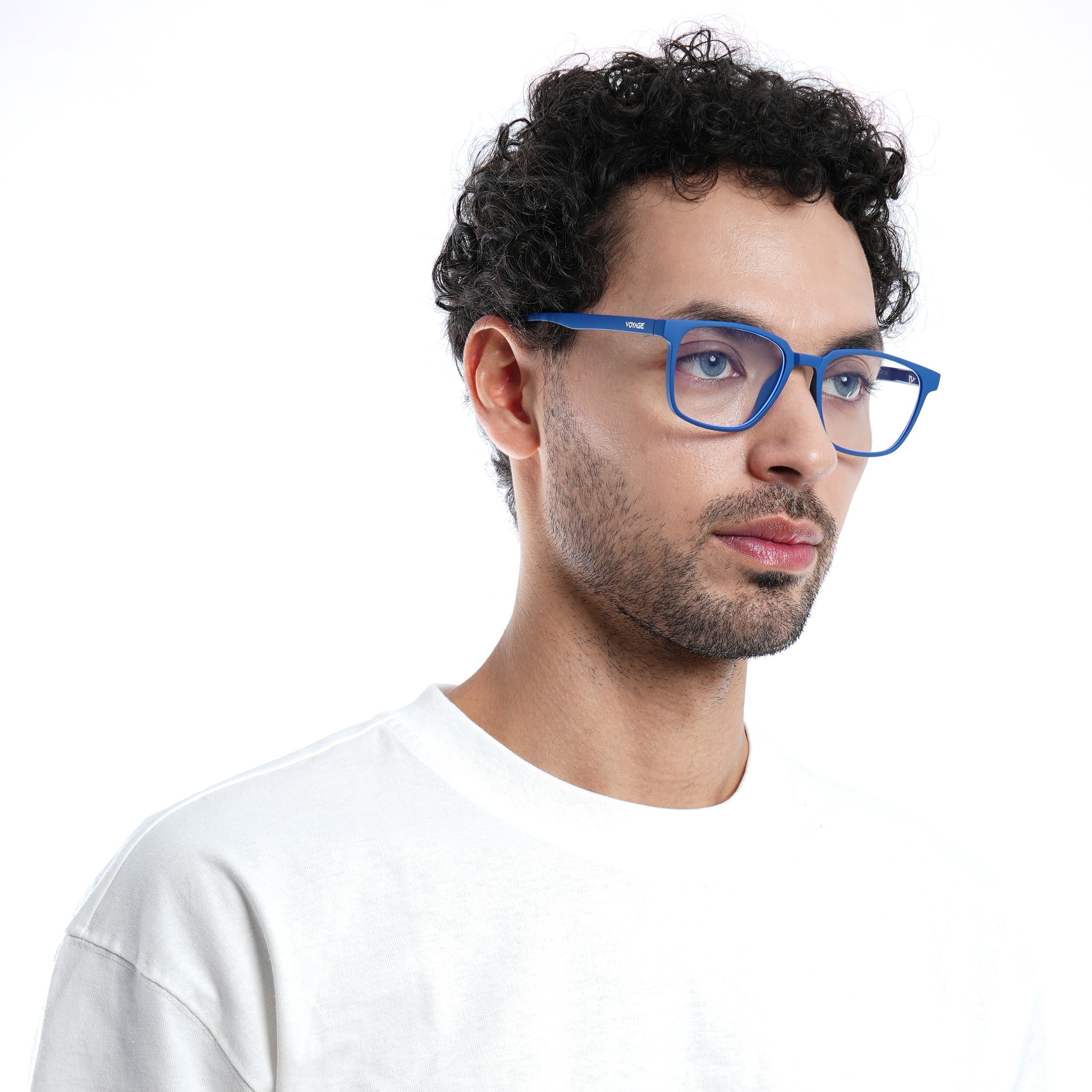 Voyage Air Royal Blue Square Eyeglasses for Men & Women (TR03MG4554-C9)