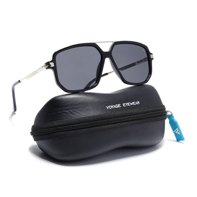 Wayfarer Polarized Sunglasses for Men & Women (Black Lens | Shine Black Frame - PMG5543)