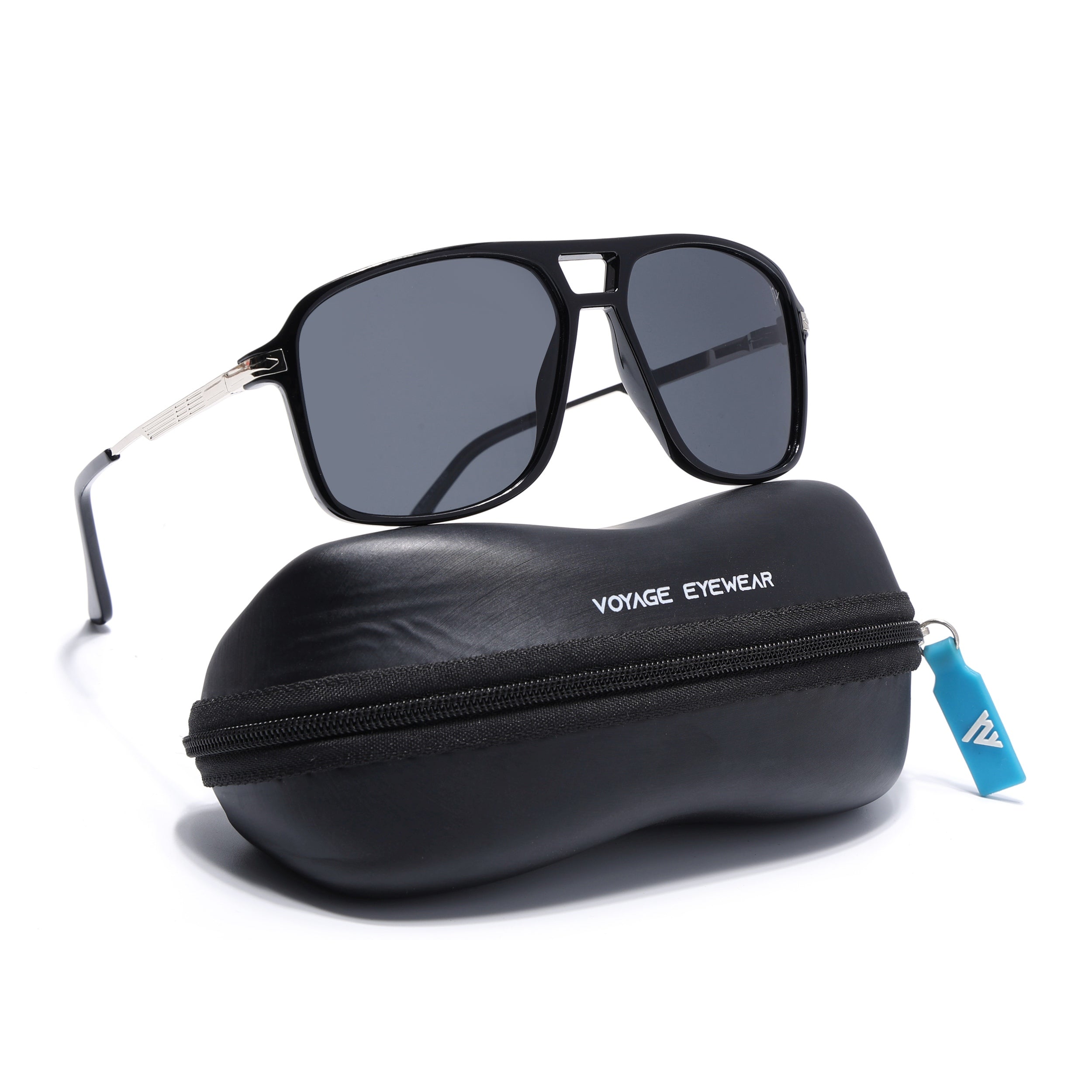 Wayfarer Polarized Sunglasses for Men & Women (Black Lens | Shine Black Frame - PMG5538)
