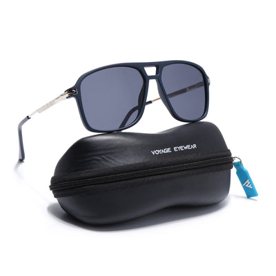 Wayfarer Polarized Sunglasses for Men & Women (Black Lens | Navy Blue Frame - PMG5542)