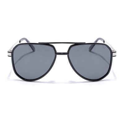 Aviator Polarized Sunglasses for Men & Women (Black Lens | Shine Black Frame - PMG5533)