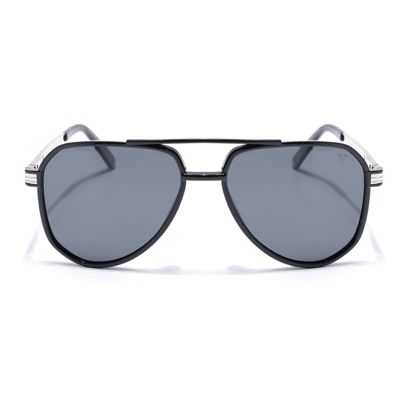 Aviator Polarized Sunglasses for Men & Women (Black Lens | Shine Black Frame - PMG5533)