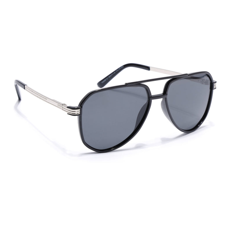 Aviator Polarized Sunglasses for Men & Women (Black Lens | Shine Black Frame - PMG5533)