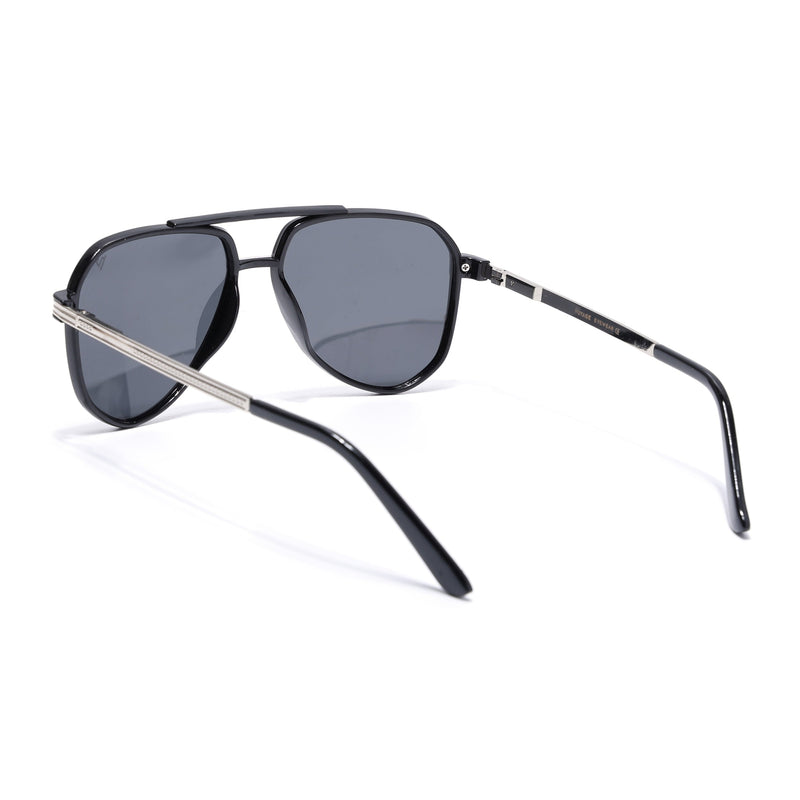 Aviator Polarized Sunglasses for Men & Women (Black Lens | Shine Black Frame - PMG5533)