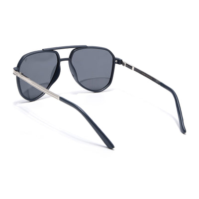 Aviator Polarized Sunglasses for Men & Women (Black Lens | Navy Blue Frame - PMG5537)