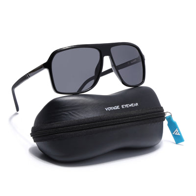 Wayfarer Polarized Sunglasses for Men & Women (Black Lens | Shine Black Frame - PMG5529)