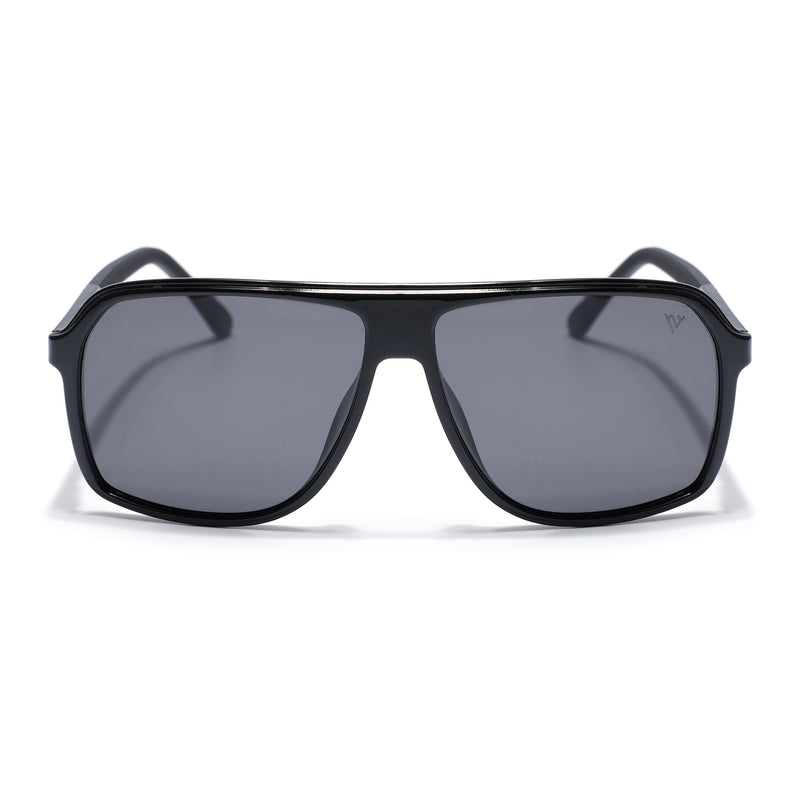 Wayfarer Polarized Sunglasses for Men & Women (Black Lens | Shine Black Frame - PMG5529)
