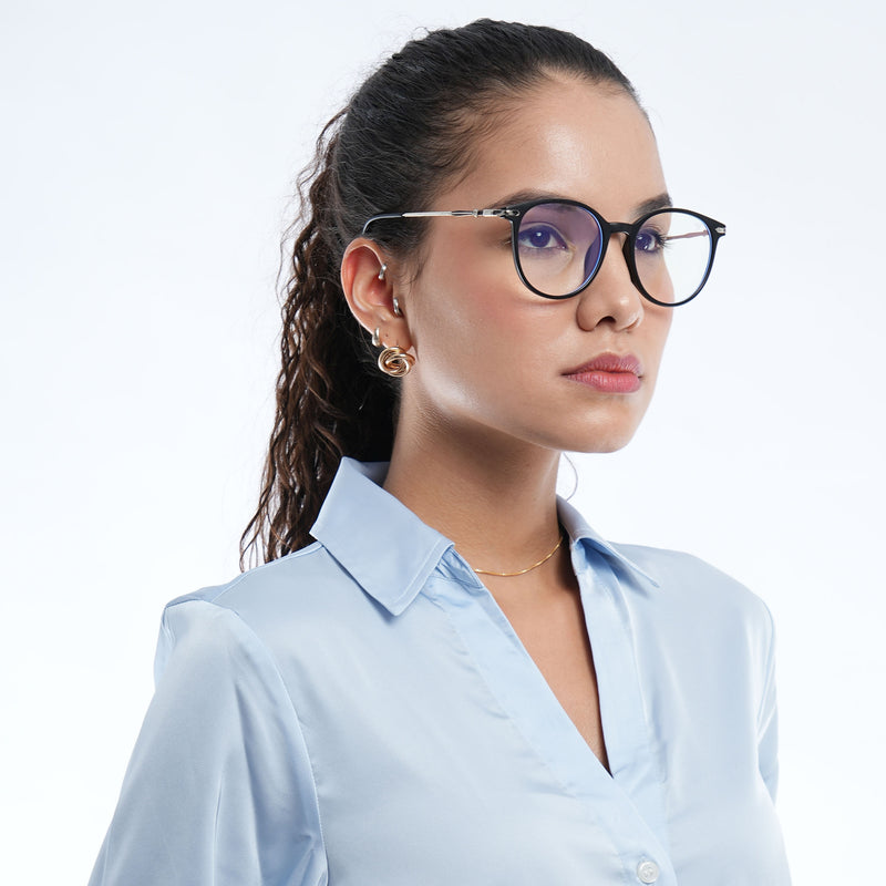 Voyage Glam Matt Black Round Eyeglasses for Men & Women (TR8297MG4871-C1)