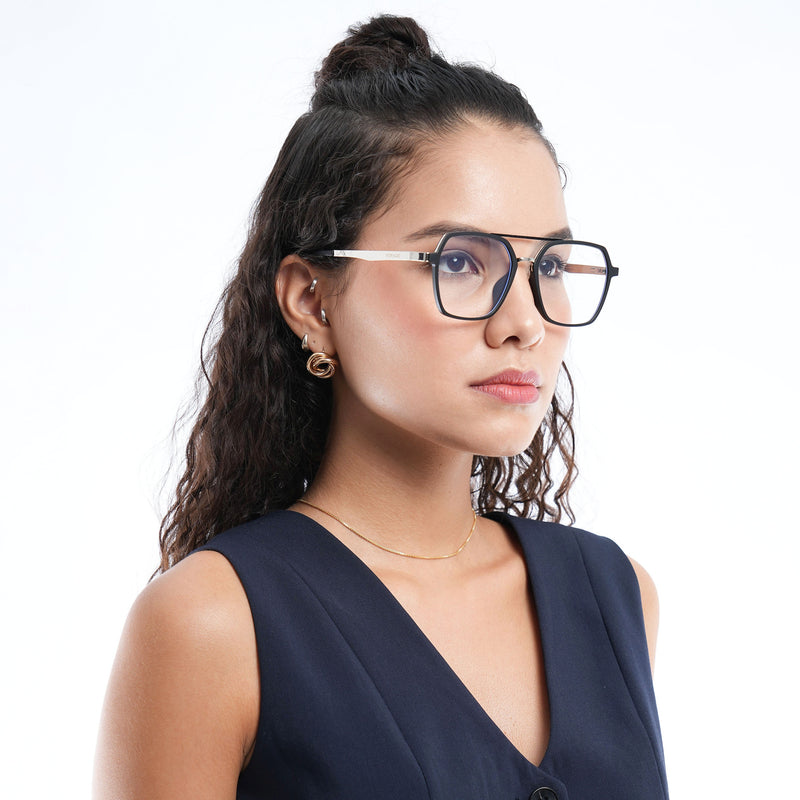 Voyage Metal Head Black & Silver Wayfarer Eyeglasses for Men & Women (TR83075MG5442-C1)