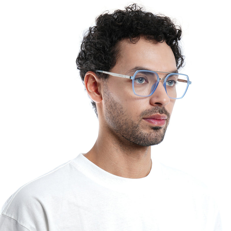 Voyage Metal Head Light Blue & Silver Wayfarer Eyeglasses for Men & Women (TR83075MG5445-C4)