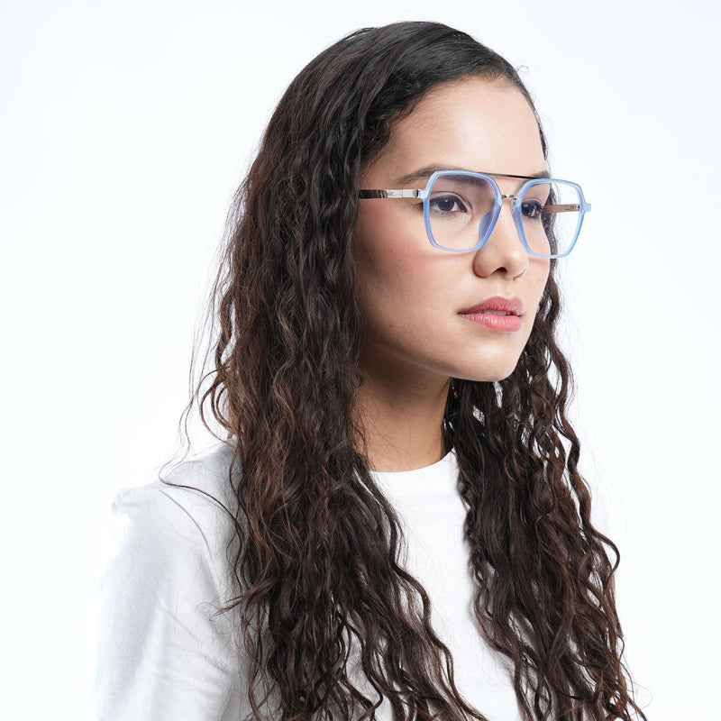 Voyage Metal Head Light Blue & Silver Wayfarer Eyeglasses for Men & Women (TR83075MG5445-C4)