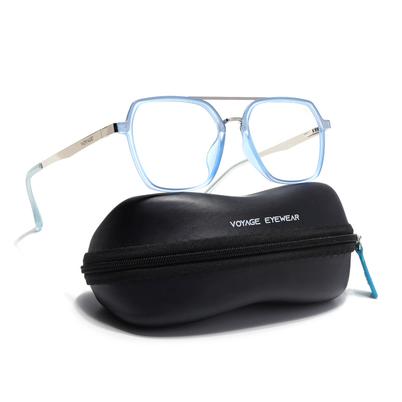 Voyage Metal Head Light Blue & Silver Wayfarer Eyeglasses for Men & Women (TR83075MG5445-C4)