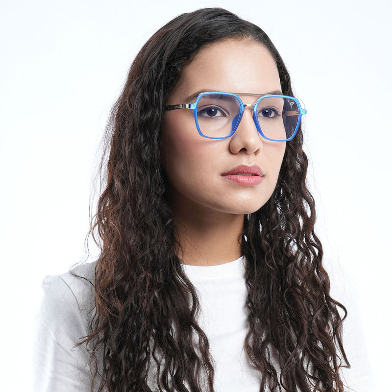 Voyage Metal Head Blue & Silver Wayfarer Eyeglasses for Men & Women (TR83075MG5446-C5)