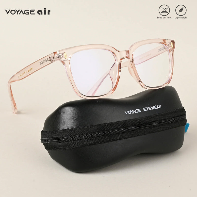 Voyage Air Transparent Pink Square Eyeglasses for Men & Women (TR86013MG4854-C5)