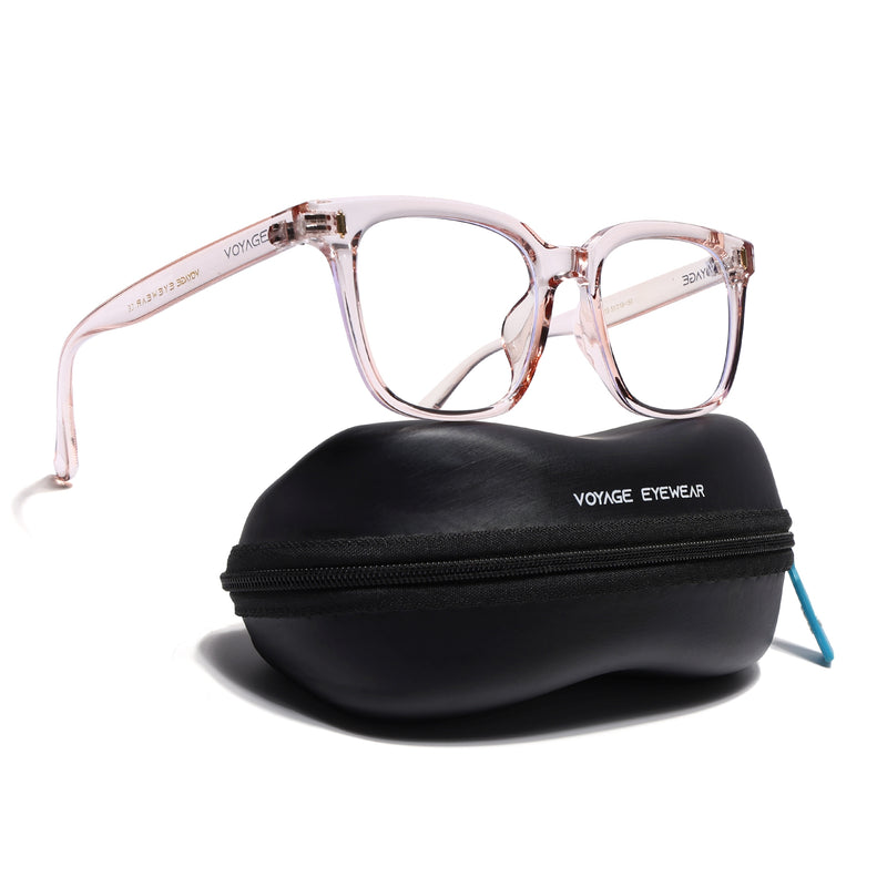 Voyage Air Transparent Pink Square Eyeglasses for Men & Women (TR86013MG4854-C5)