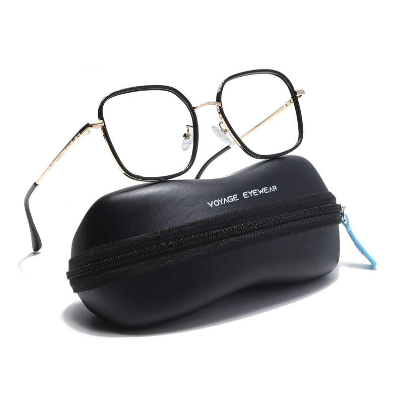 Voyage Black & Golden Square Eyeglasses for Men & Women (TR87302MG5819-C4)