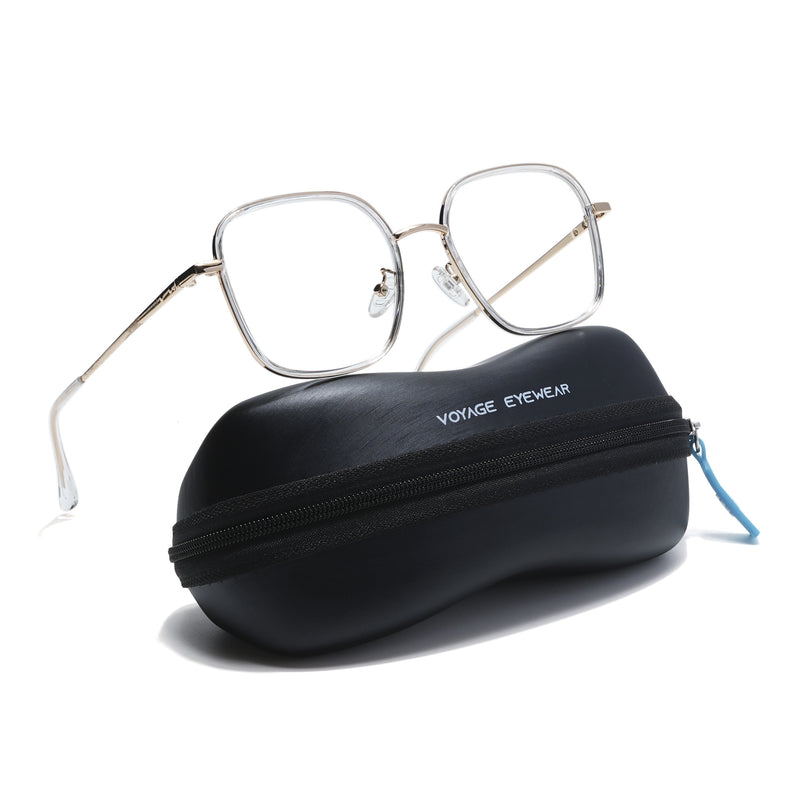 Voyage Golden & Transparent Square Eyeglasses for Men & Women (TR87302MG5820-C5)