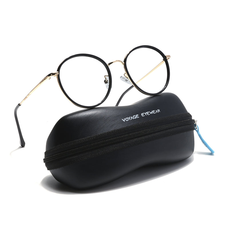 Voyage Black & Golden Round Eyeglasses for Men & Women (TR87312MG5822-C2)