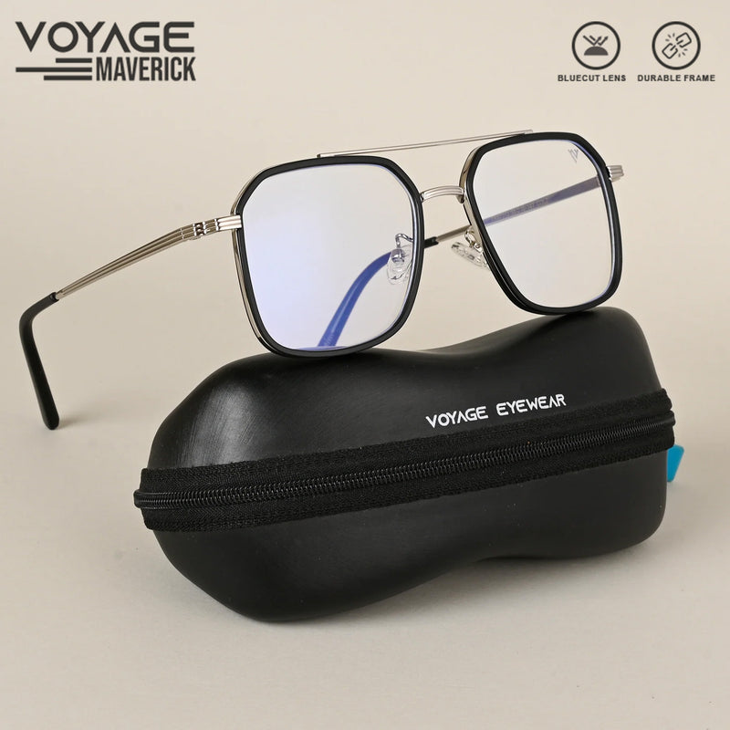 Voyage Maverick Black & Silver Wayfarer Eyeglasses for Men & Women (TR87313MG4718-C3)