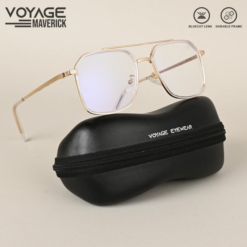 Voyage Maverick Golden Wayfarer Eyeglasses for Men & Women (TR87313MG4719-C4)