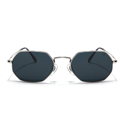 Malana | Black Hexagonal Sunglasses | Silver Frame - MG7566