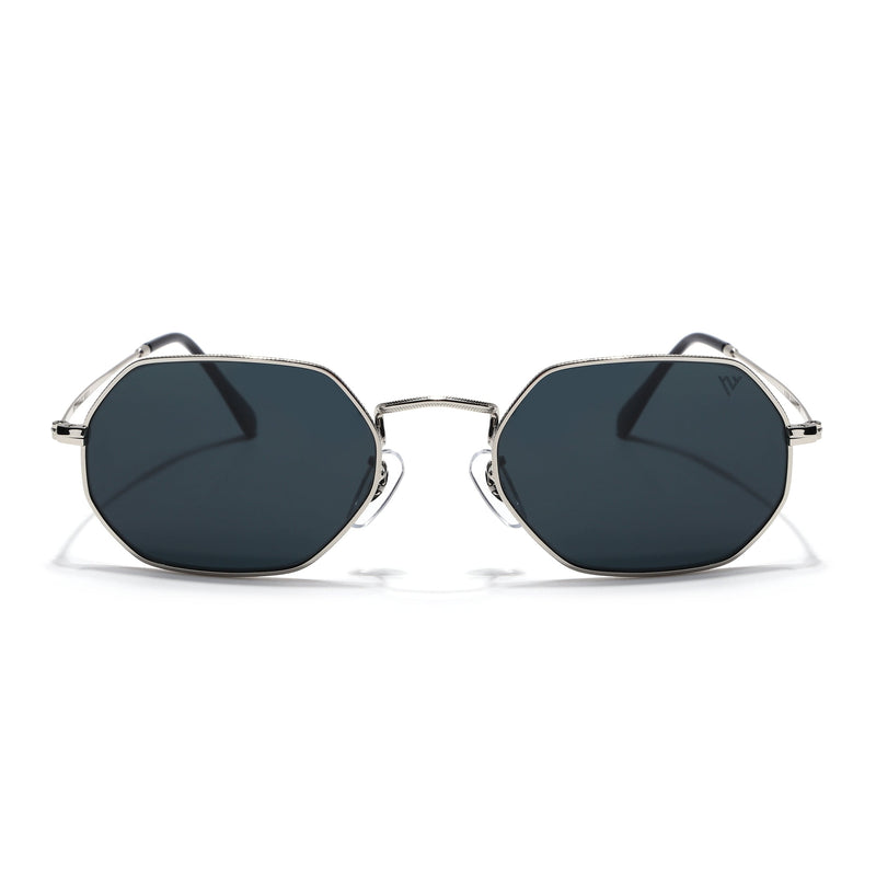 Malana | Black Hexagonal Sunglasses | Silver Frame - MG7566