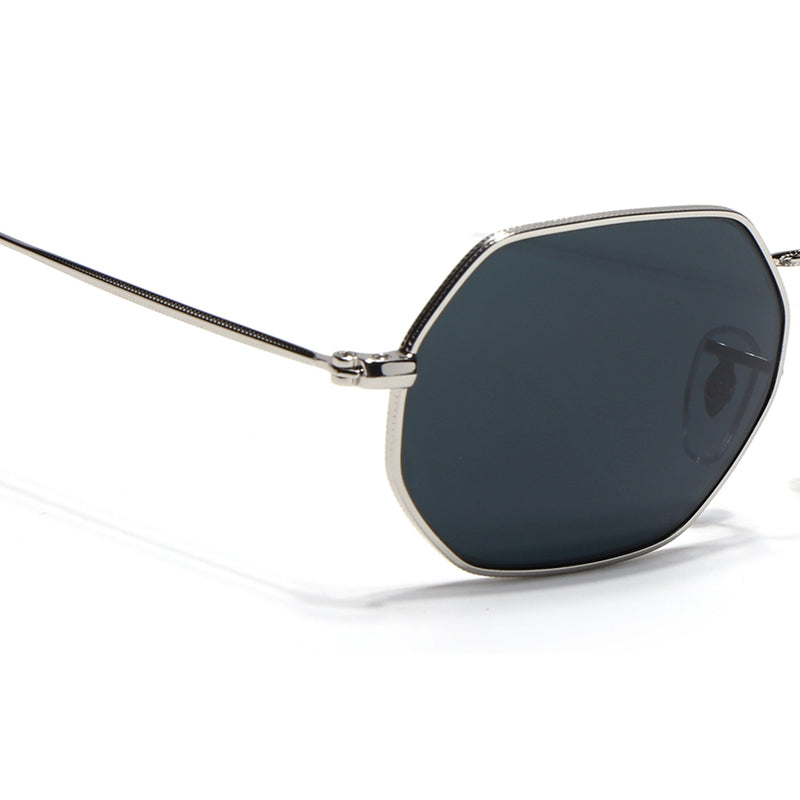 Malana | Black Hexagonal Sunglasses | Silver Frame - MG7566