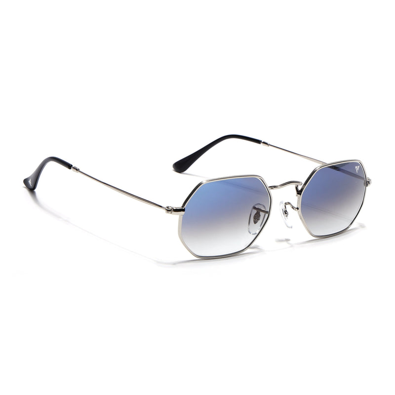 Malana | Blue & Clear Hexagonal Sunglasses | Silver Frame - MG7567