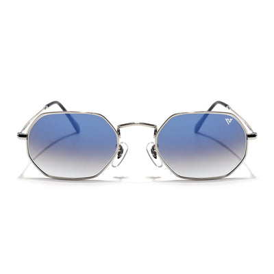 Malana | Blue & Clear Hexagonal Sunglasses | Silver Frame - MG7567