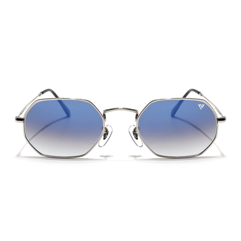 Malana | Blue & Clear Hexagonal Sunglasses | Silver Frame - MG7567
