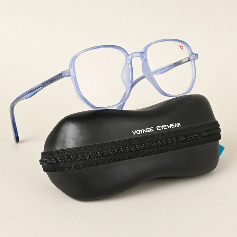 Voyage Transparent Blue Geometric Eyeglasses for Men & Women (V42005MG4797-C5)