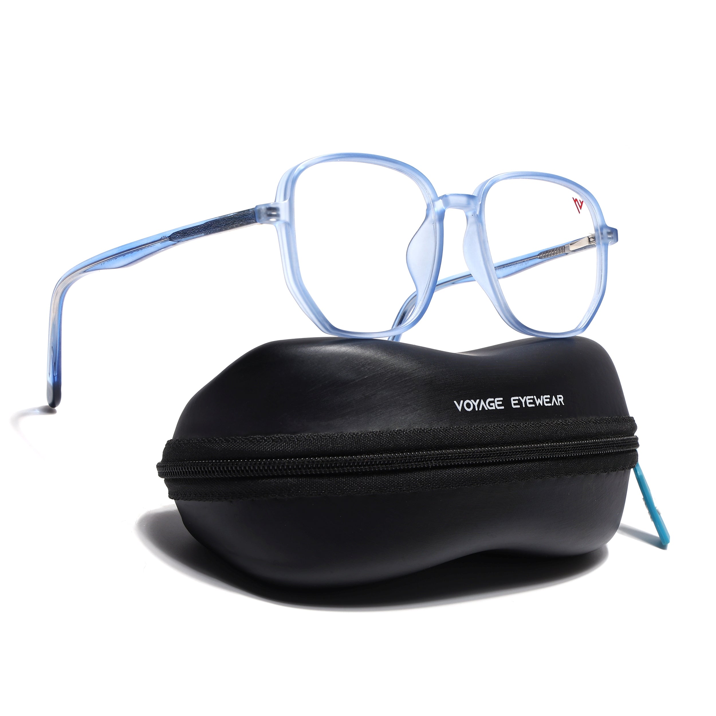 Voyage Transparent Blue Geometric Eyeglasses for Men & Women (V42005MG4797-C5)