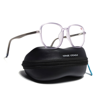 Voyage Transparent Purple Geometric Eyeglasses for Men & Women (V42005MG4798-C6)