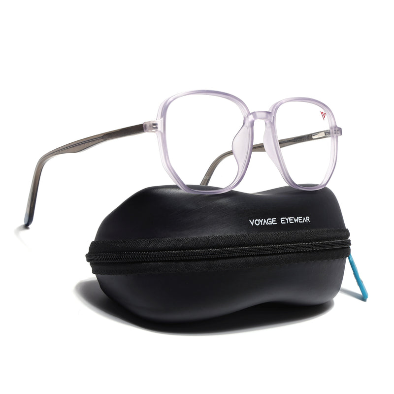 Voyage Transparent Purple Geometric Eyeglasses for Men & Women (V42005MG4798-C6)