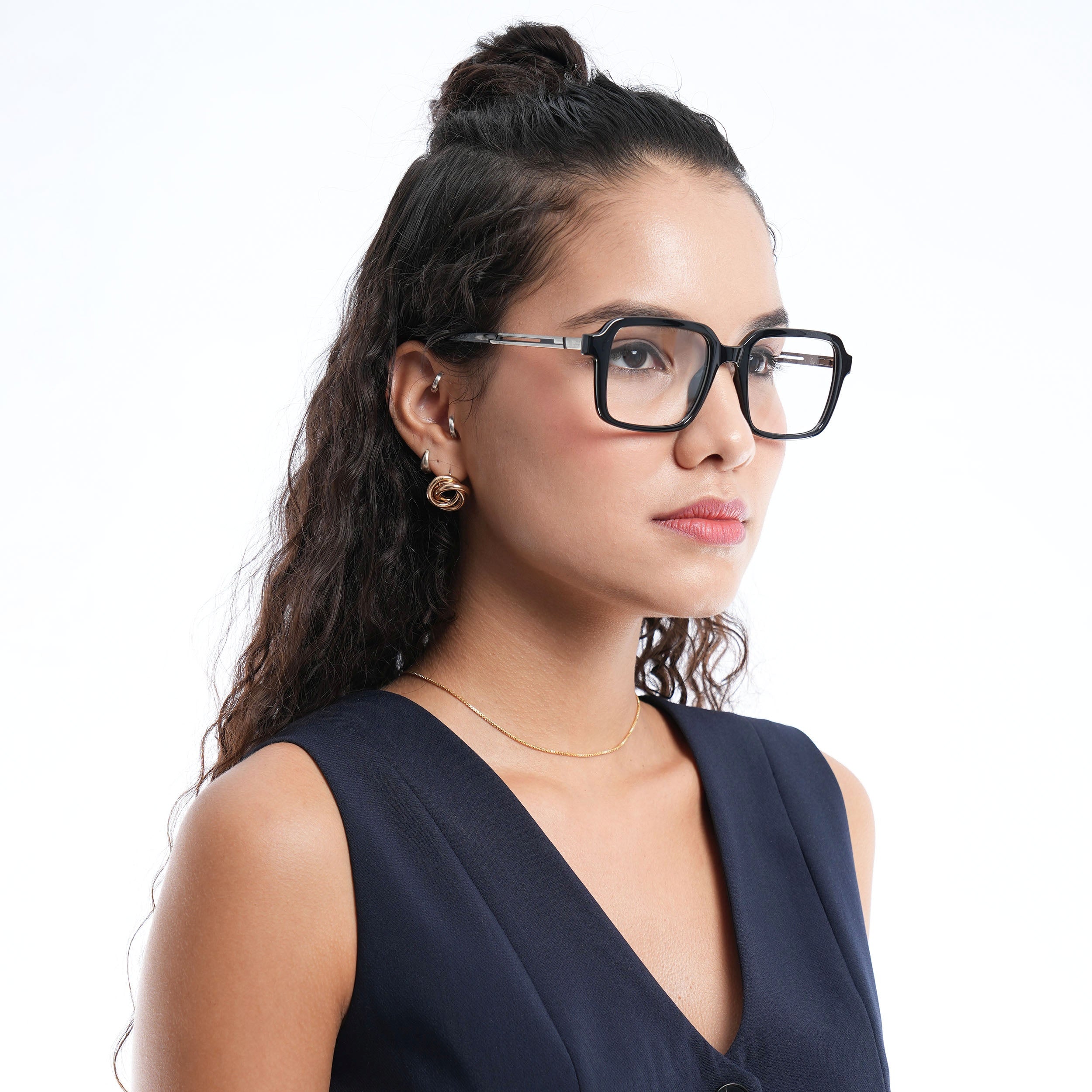 Voyage Apex Shine Black Square Eyeglasses for Men & Women (V62004MG5361-C2)