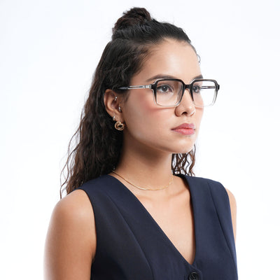 Voyage Apex Black & Transparent Square Eyeglasses for Men & Women (V62004MG5362-C3)