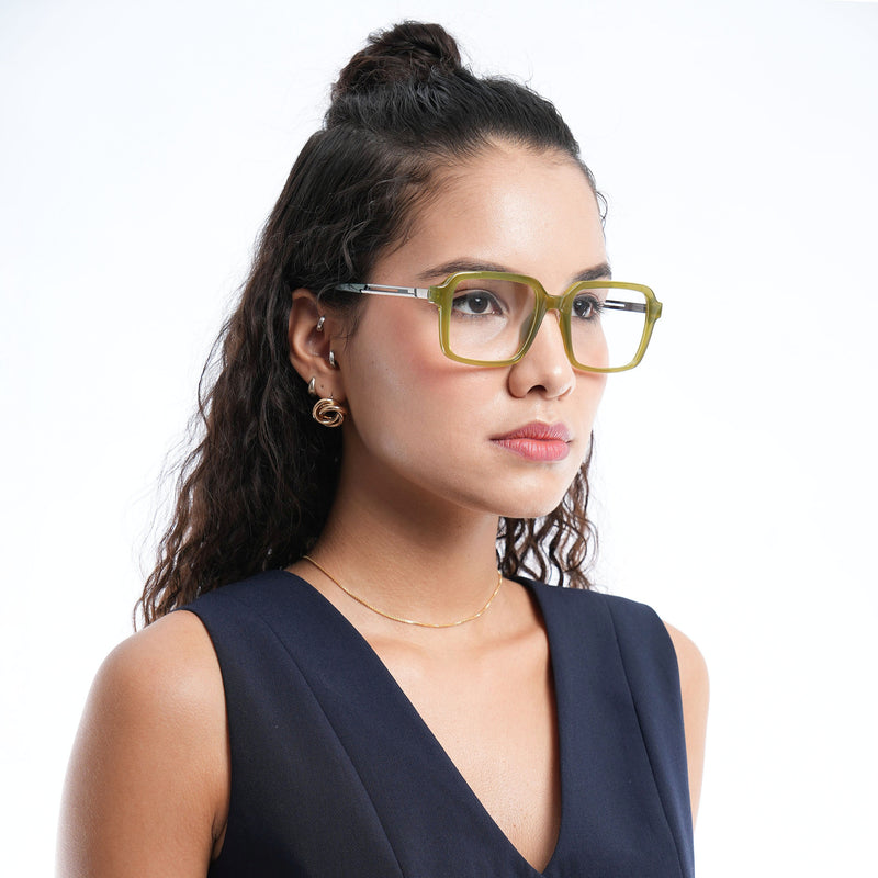 Voyage Apex Green Square Eyeglasses for Men & Women (V62004MG5365-C6)
