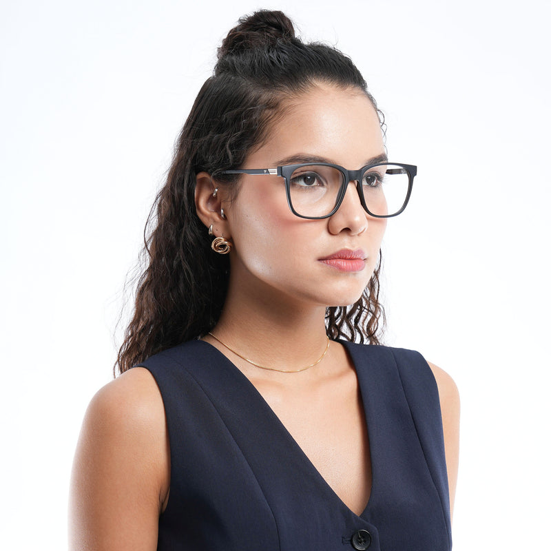 Voyage Apex Matt Black Square Eyeglasses for Men & Women (V62005MG5366-C1)