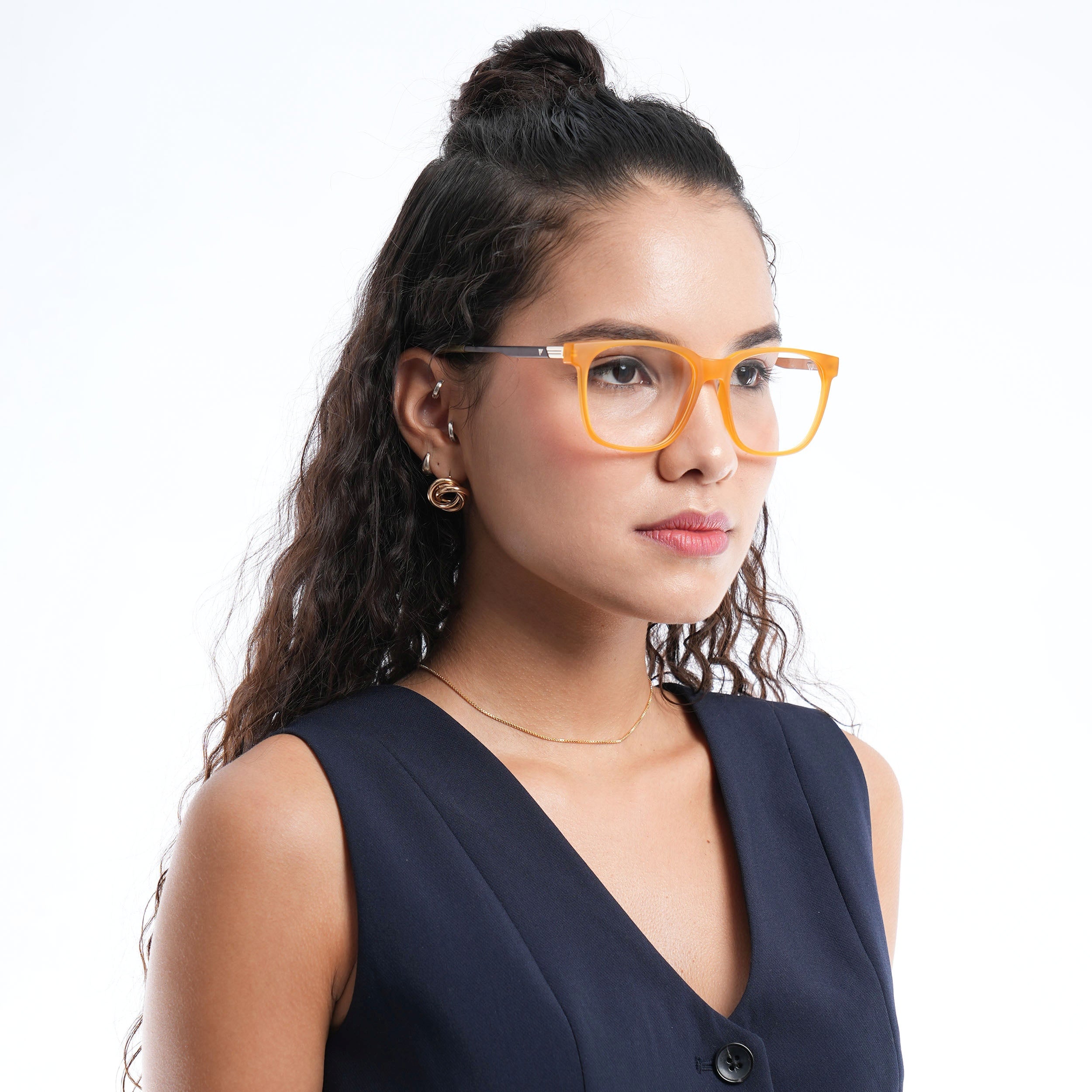 Voyage Apex Orange Square Eyeglasses for Men & Women (V62005MG5370-C5)