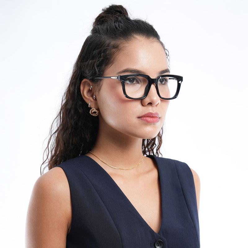 Voyage Apex Shine Black Square Eyeglasses for Women (V62006MG5372-C1)