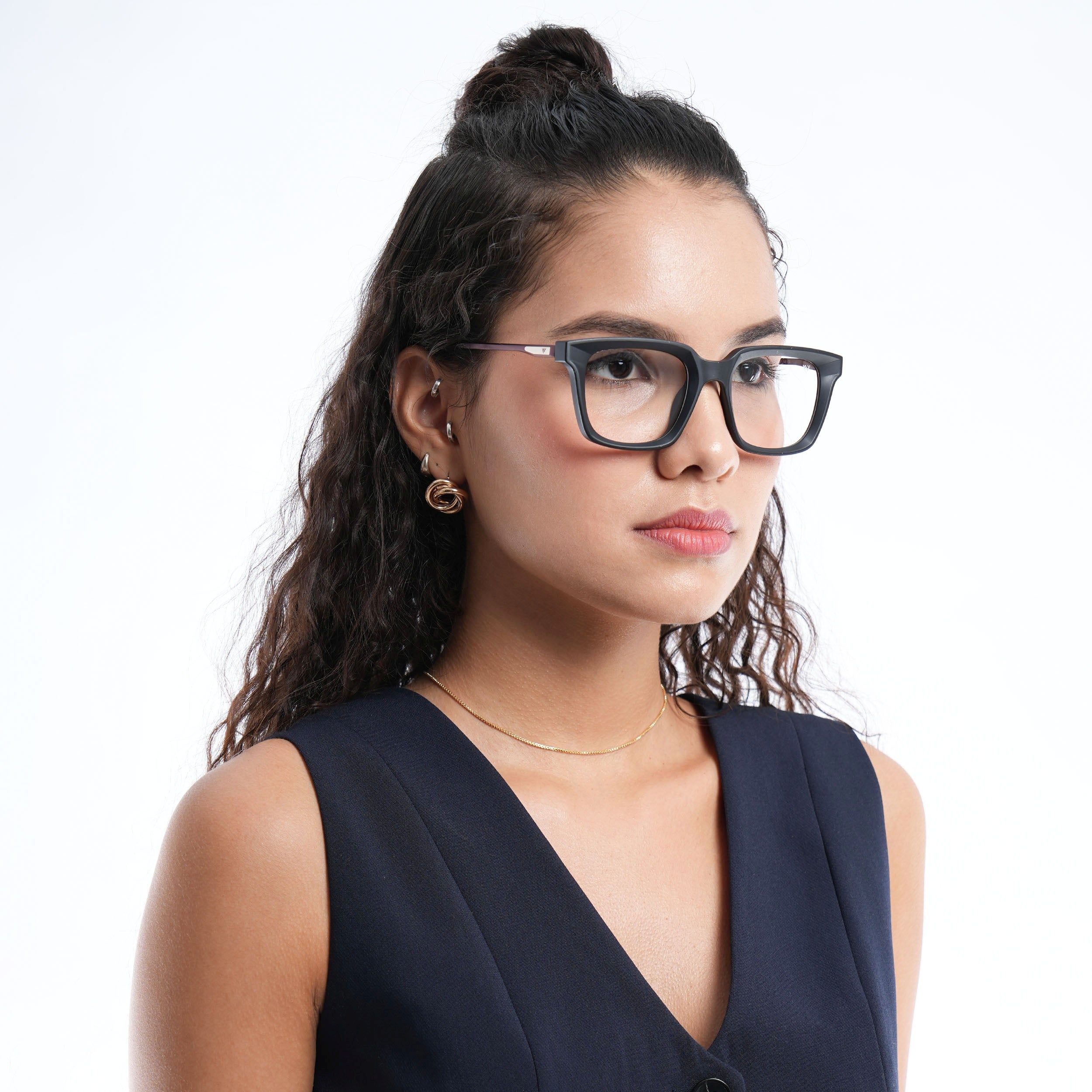 Voyage Apex Matt Black Square Eyeglasses for Women (V62006MG5373-C2)