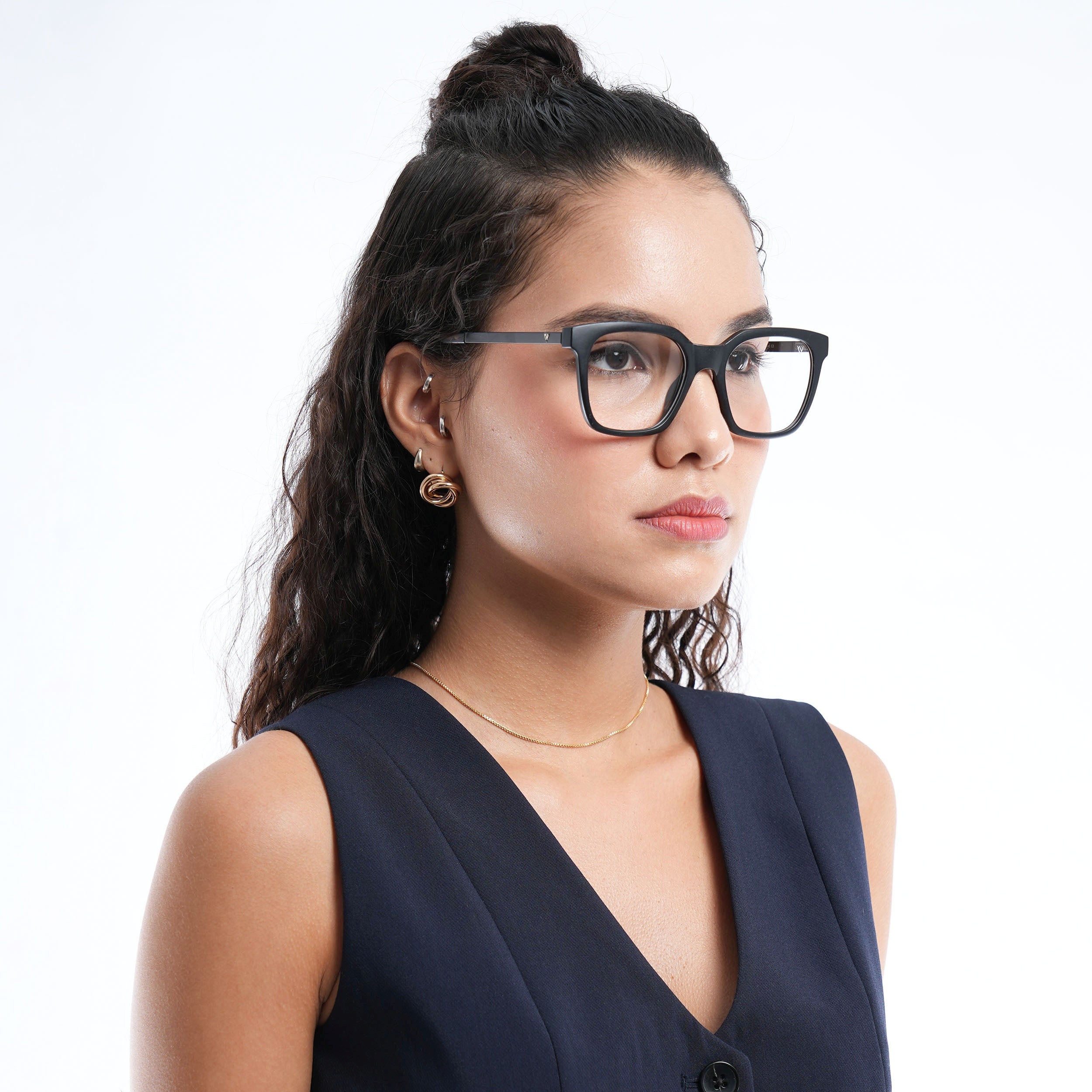 Voyage Apex Matt Black Square Eyeglasses for Men & Women (V62007MG5378-C1)