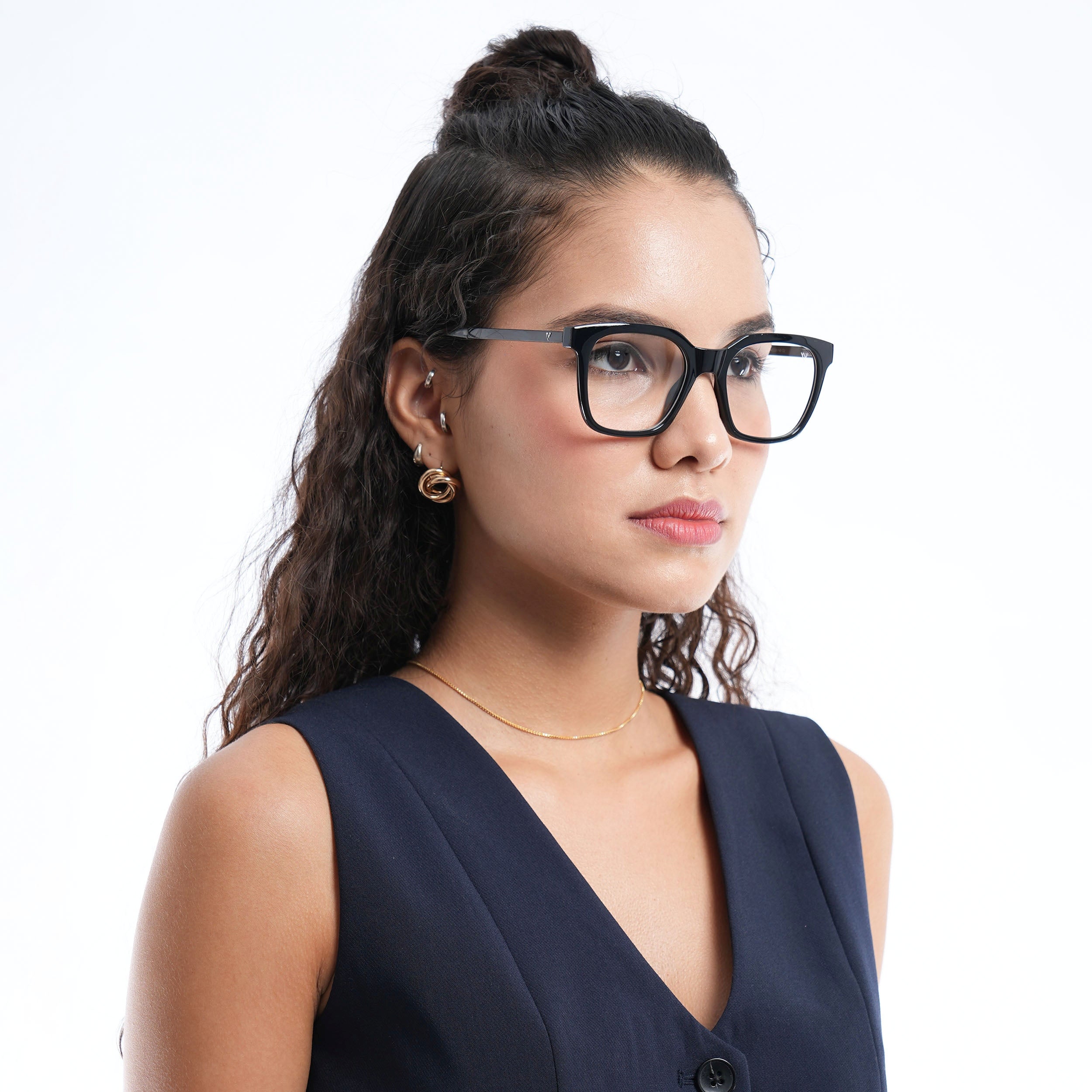 Voyage Apex Shine Black Square Eyeglasses for Men & Women (V62007MG5379-C2)