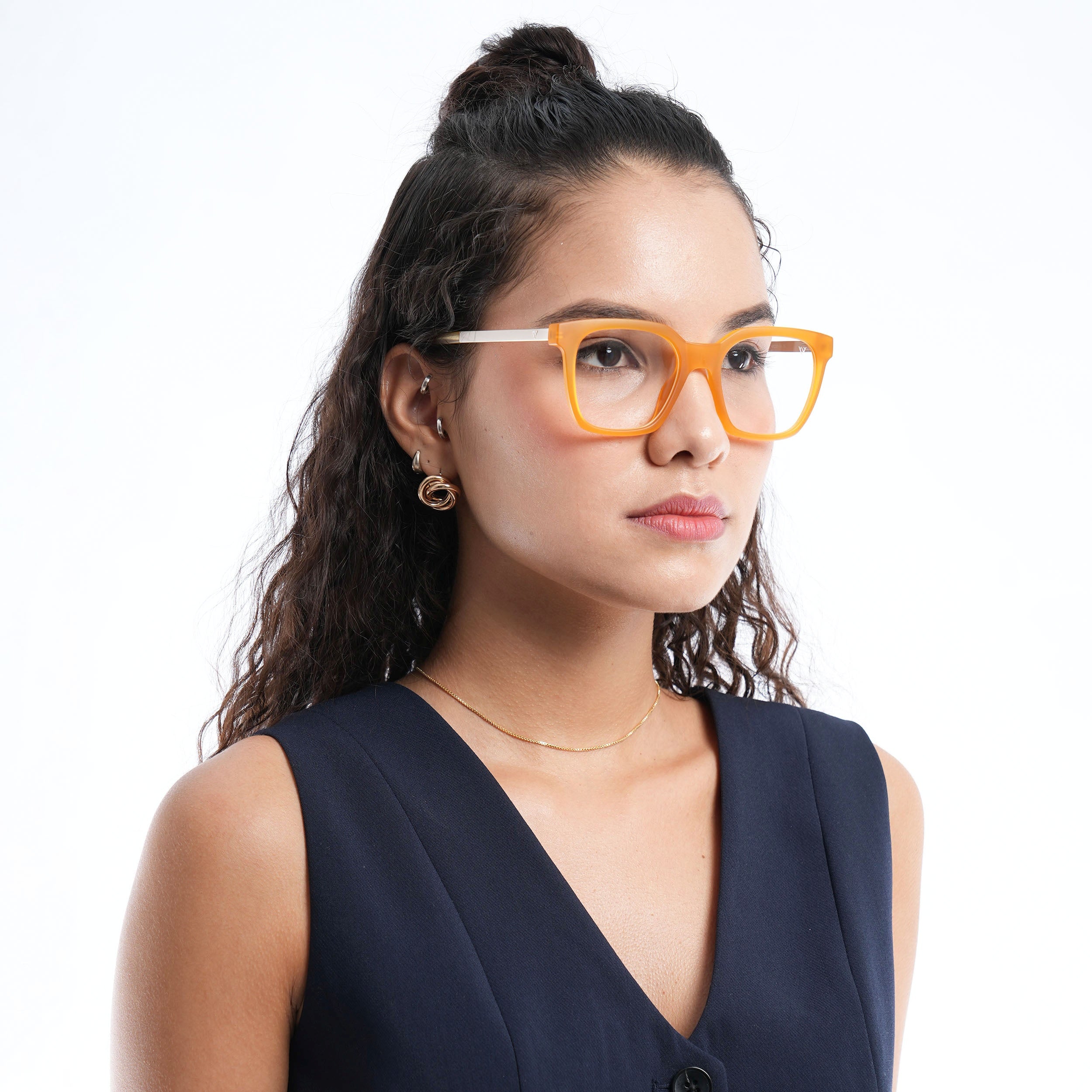 Voyage Apex Orange Square Eyeglasses for Men & Women (V62007MG5382-C5)