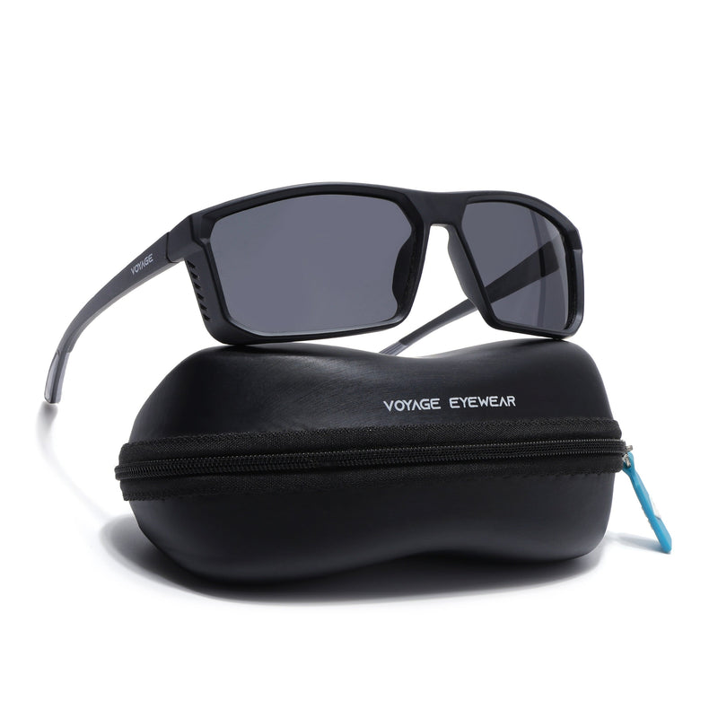 Rectangle Polarized Sunglasses | Black Lens | Black Frame - PMG6797